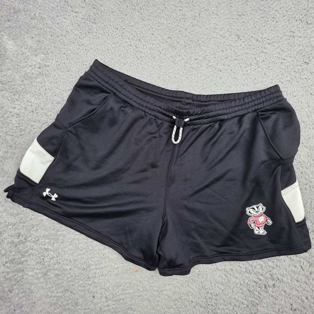 Under Armour Wisconsin Badgers Shorts Womens XL Black Bucky Badger Athletic
